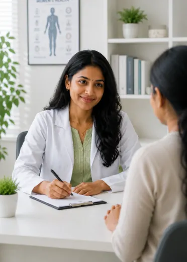 Doctor speaking with a woman during a consultation